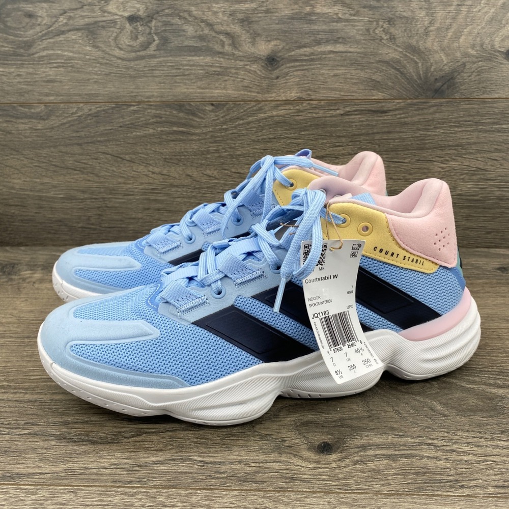 Adidas Courtstabil W Indoor Sports Shoes Women 8.5 Blue Pink Yellow JQ1183